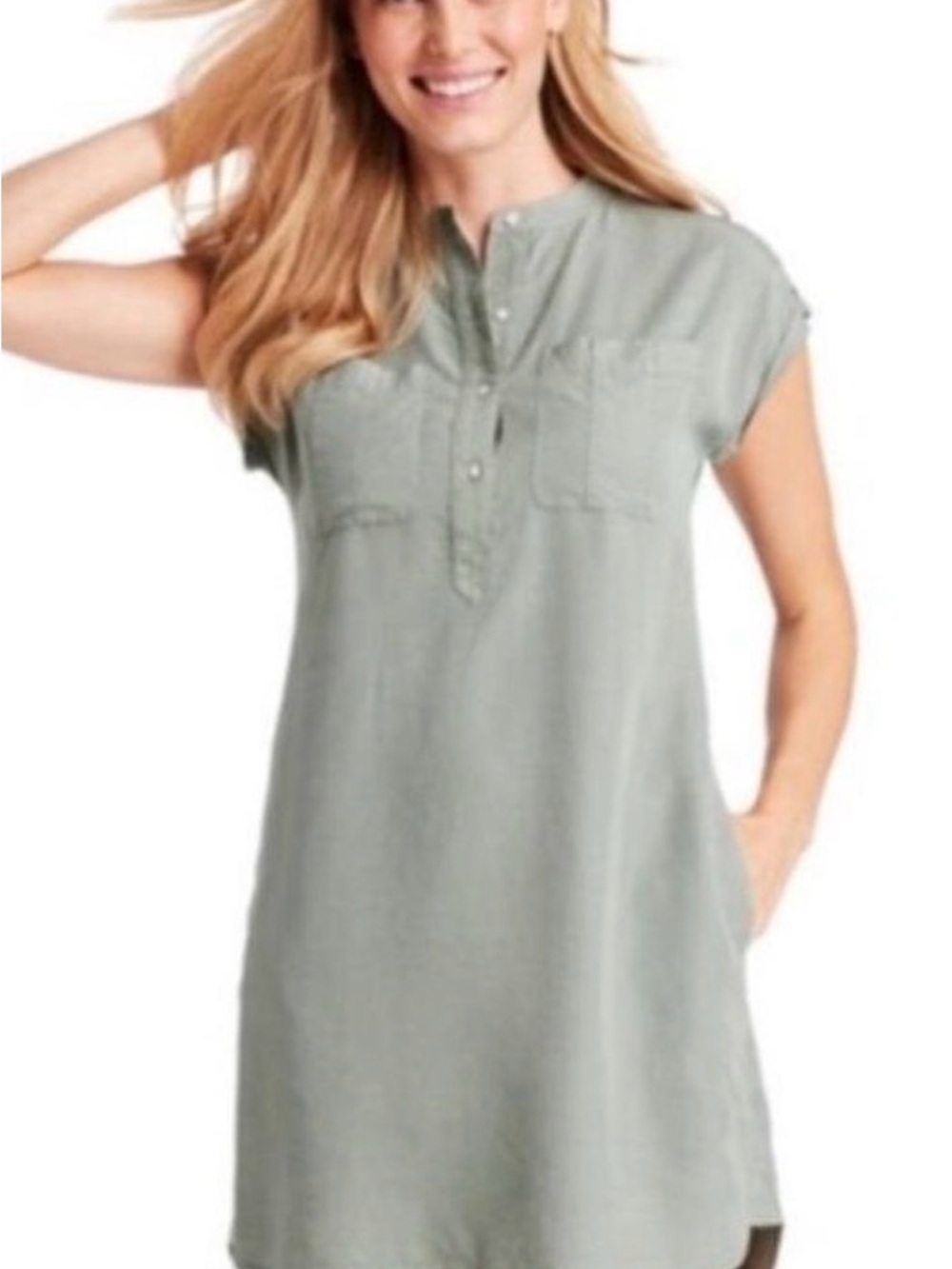 Vineyard Vines Olive Green Short-Sleeve Midi Shirt Dress